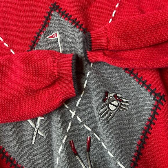Vintage Red Argyle Embroidered Golf Sweater LizGolf Women's Large Preppy Classic - Picture 8 of 11